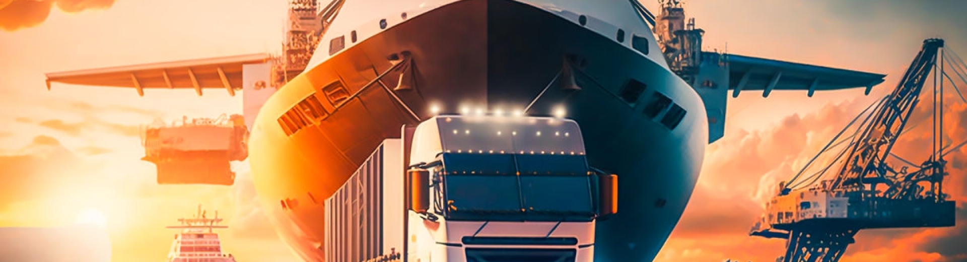 transportation and logistic import export and transport industry of truck container cargo ship, Generative ai