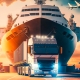 transportation and logistic import export and transport industry of truck container cargo ship, Generative ai
