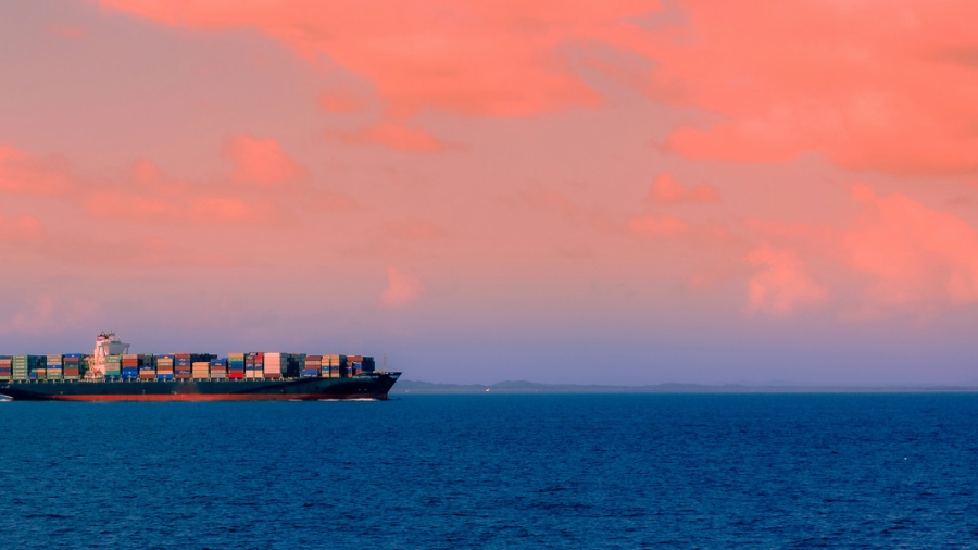 Cargo Ship Sunset Sky